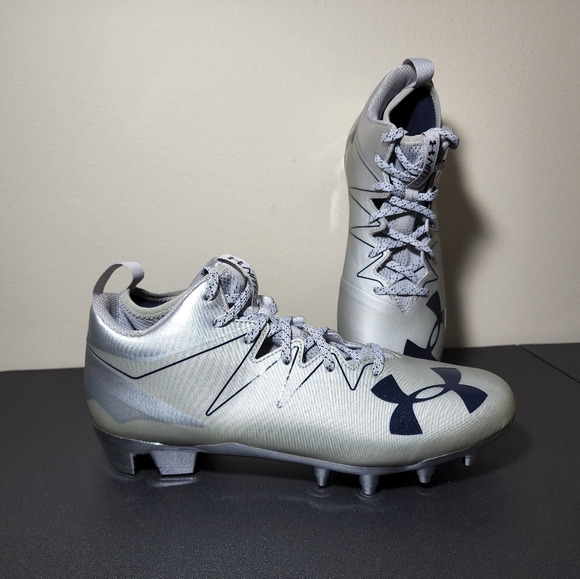 Under Armour Nitro Pro Mens Football Cleats Gray/Navy Blue 1287490-101 Size 10.5 - Picture 10 of 11